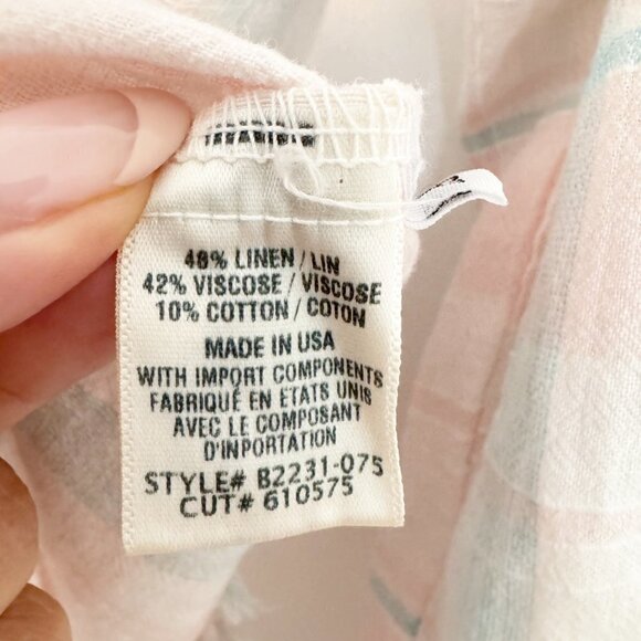 Bella Dahl Linen Blend Two Pocket Fray Hem Button Front Shirt Pink Blue Size XS - Picture 5 of 7